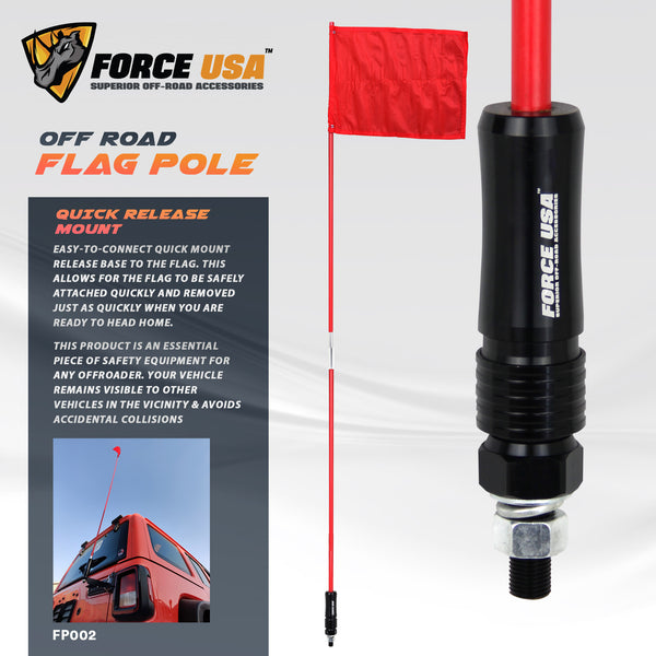 Fp002 - Black Steel - Off Road 9ft Red Flag Pole – 9 Feet - Universal 